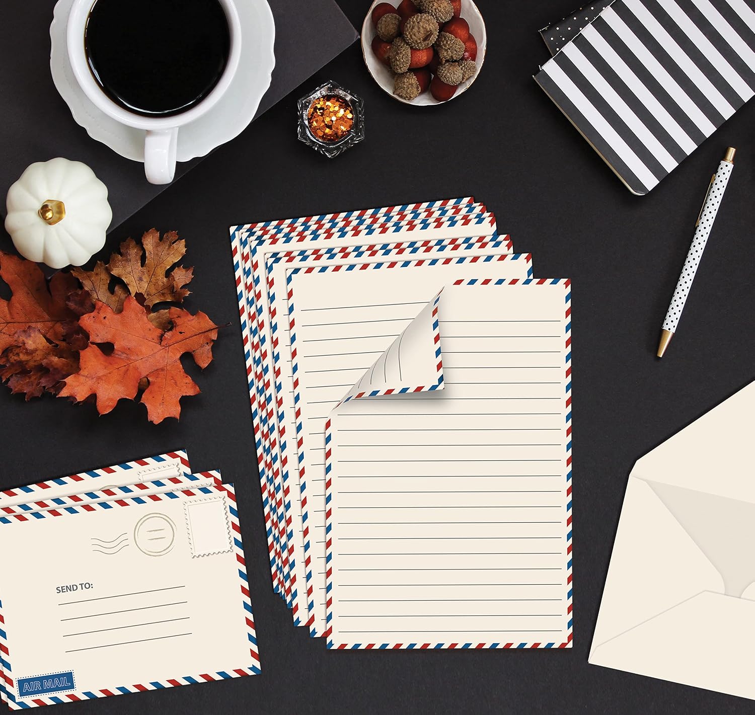 Airmail Lined Mini Writing Paper and Envelope Set, 5.5 x 8.25 Inch, 100 Pieces — view 2
