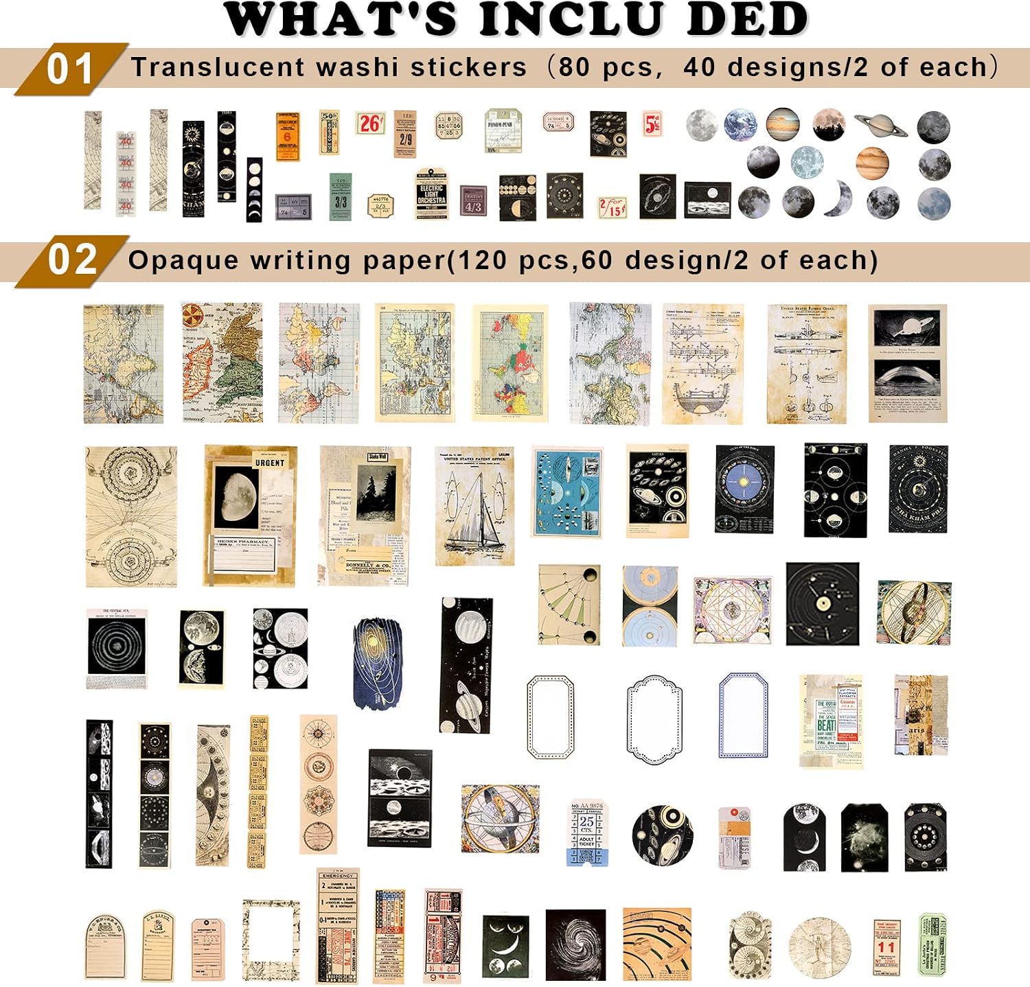 Celestial Theme Journaling Paper and Sticker Set, 200 Pieces — view 2
