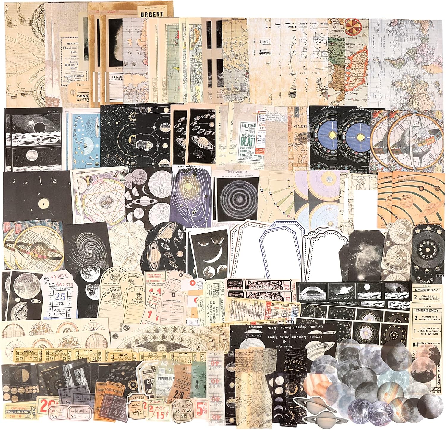 Celestial Theme Journaling Paper and Sticker Set, 200 Pieces
