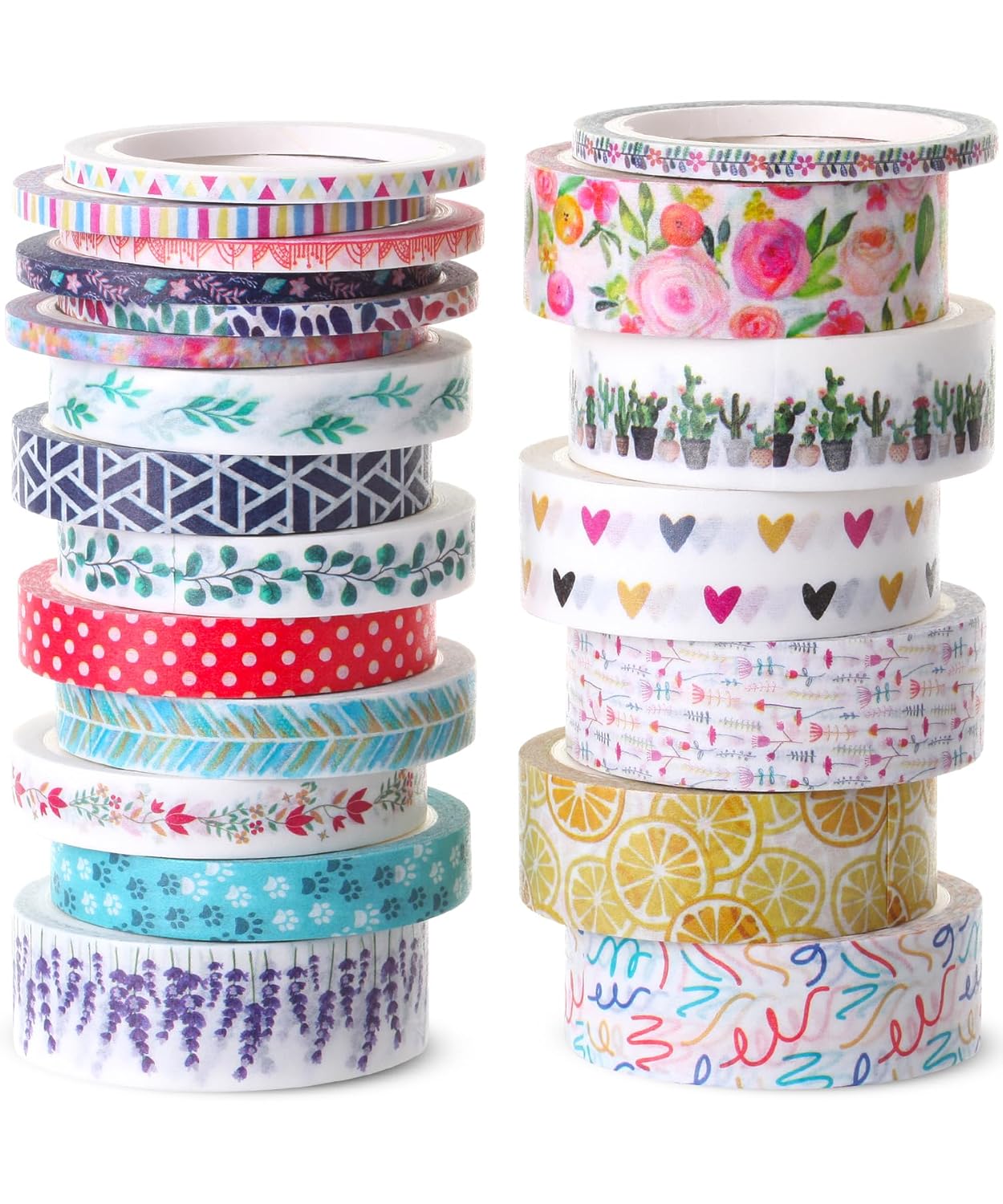 Decorative Paper Craft Tape Set, 21 Rolls, Floral and Patterned