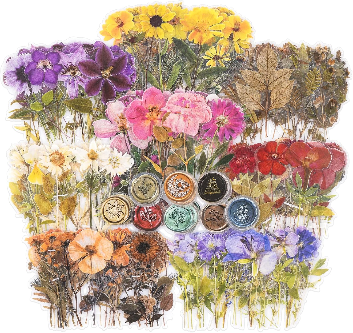 Floral Botanical Journal Stickers, Transparent PET, 320 Pieces