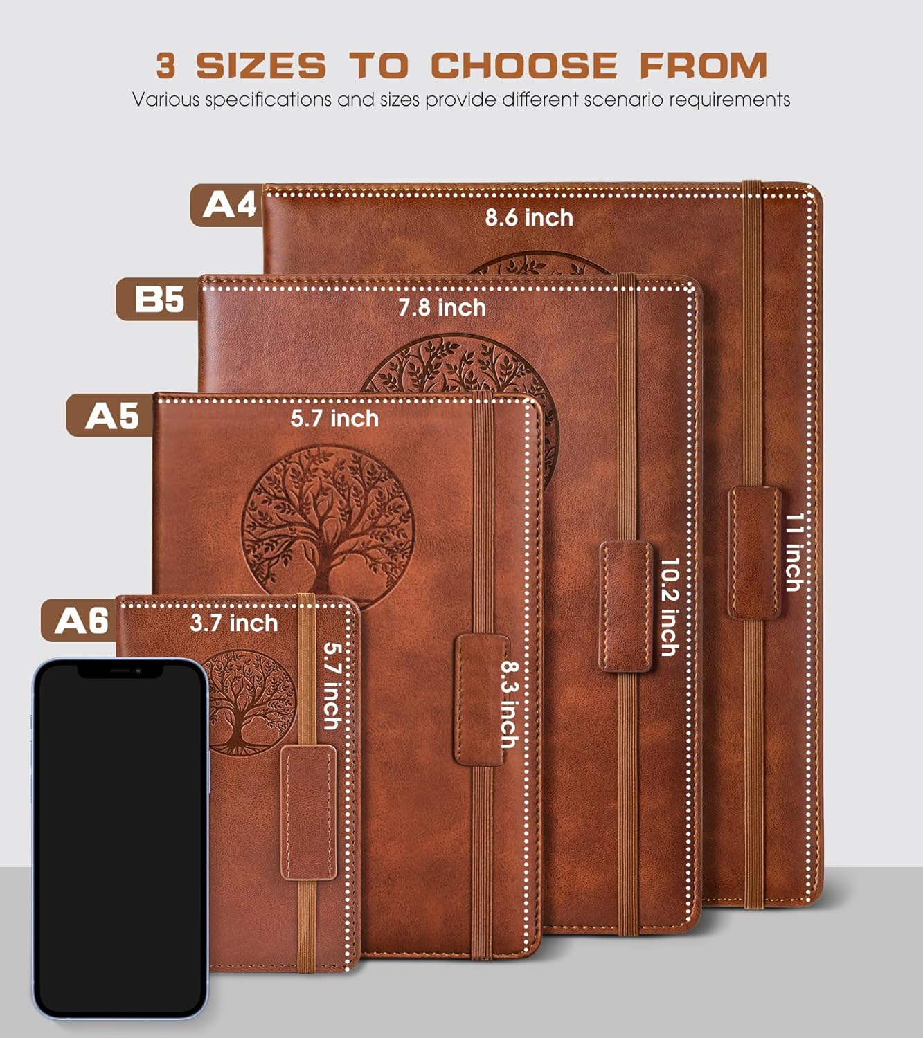 Leatherette Hardcover Journal, Lined Pages, Tree Embossing — view 2