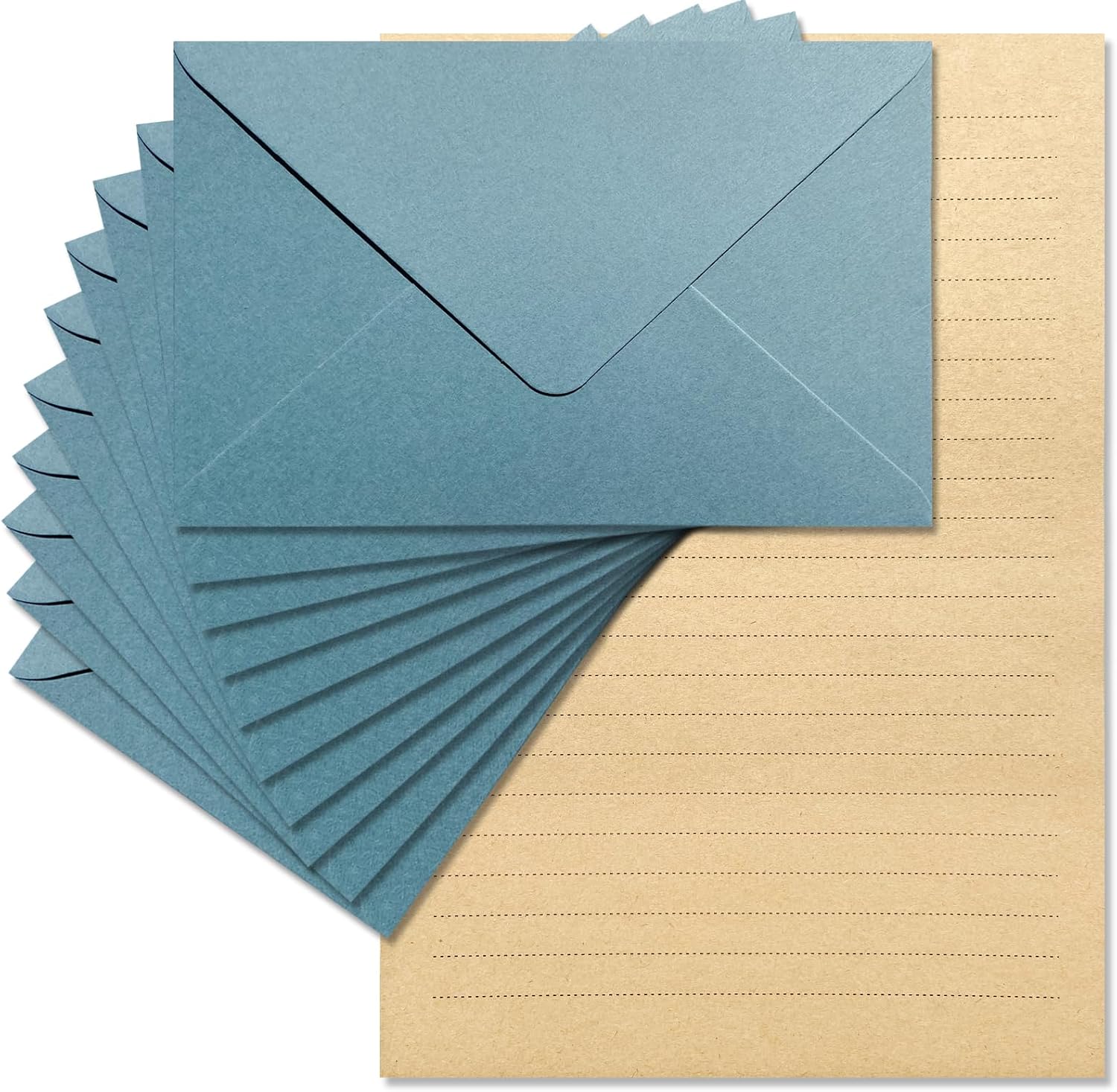Lined Stationery Paper and Blue Envelopes Set, 36 Pieces