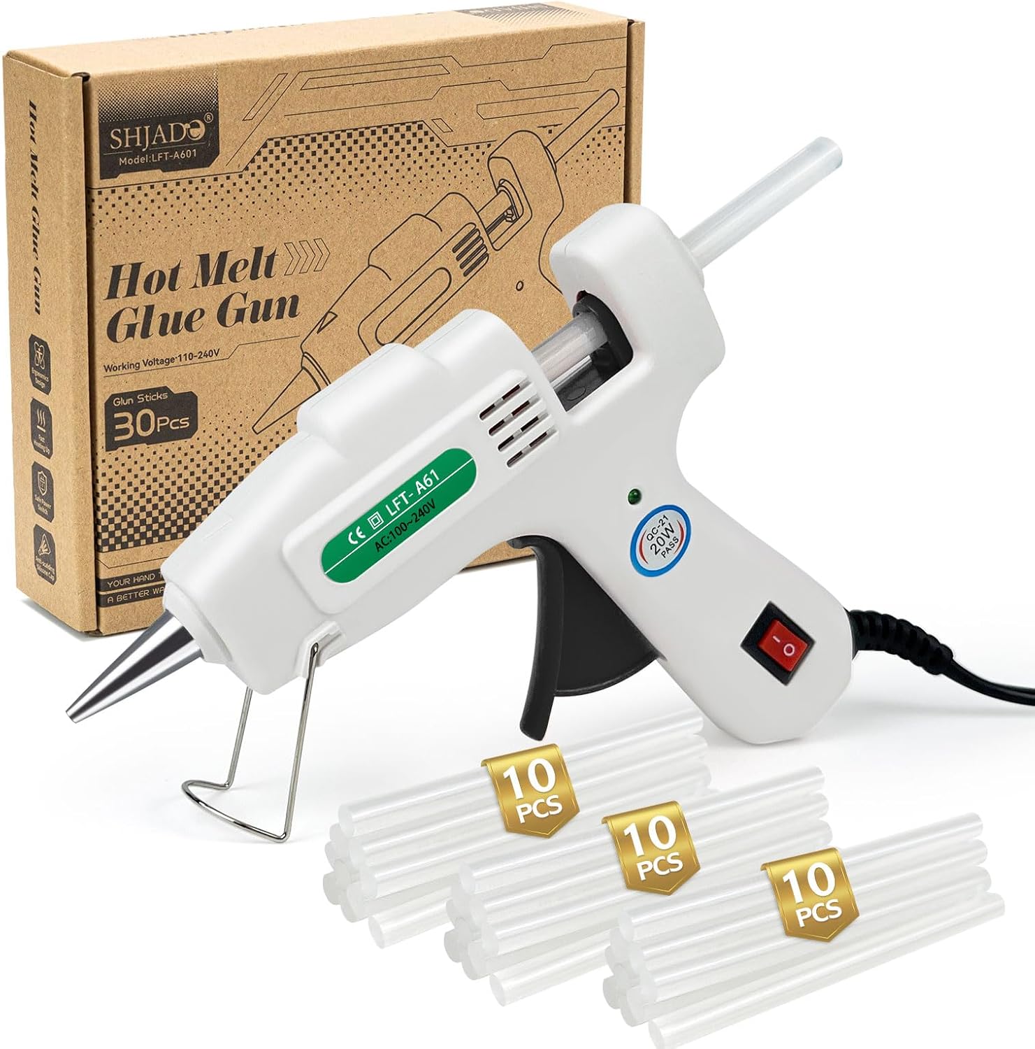 Mini Hot Melt Glue Gun Kit, 20W, with 30 Glue Sticks