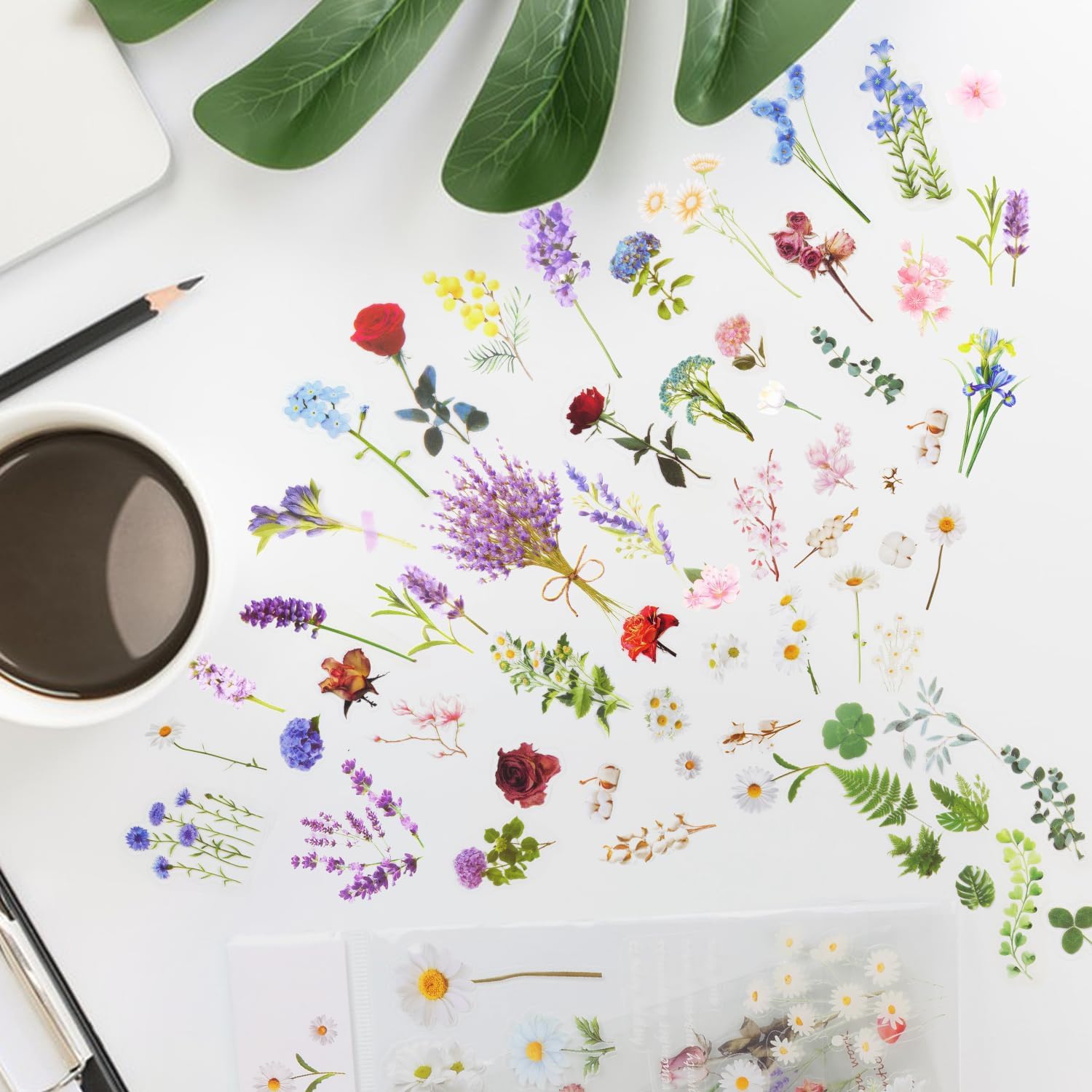 Pressed Flower Transparent Stickers, 160 Pieces — view 2
