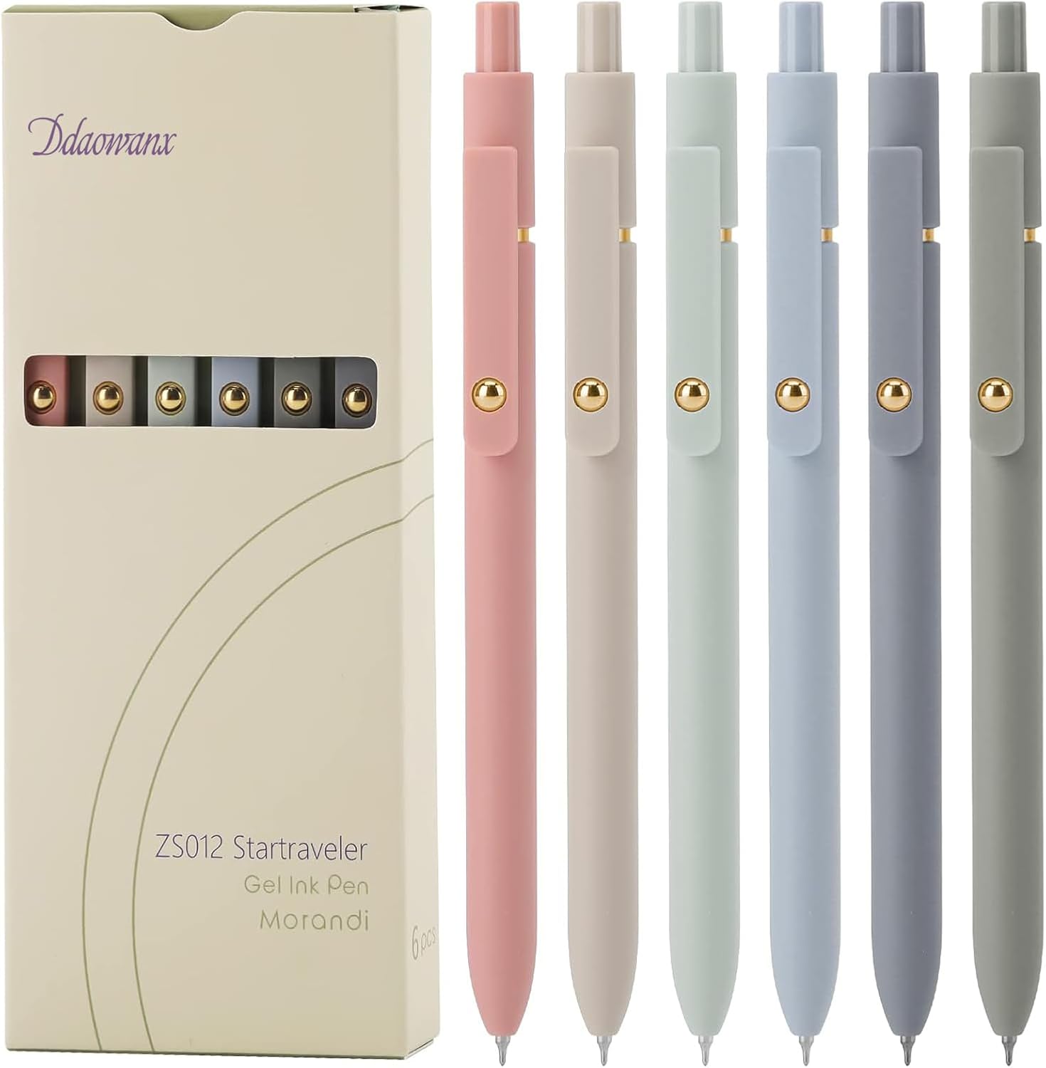Retractable Gel Pens, 0.5mm Black Ink, Pastel Barrels, 6 Pieces